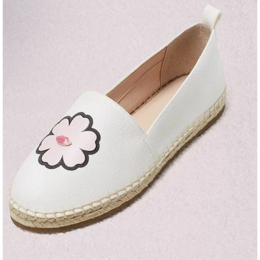 $148 Kate Spade Gavyn Optic White Peony‎ Shoes Espadrille Flats Size 10 M